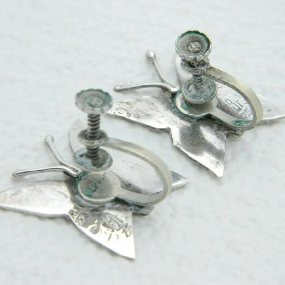 Silver Abalone Butterfly Signed JBF Earrings 925 - Picture 4 of 5